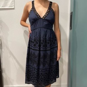 Silk Cotton Blend Navy Blue Bare Back Dress